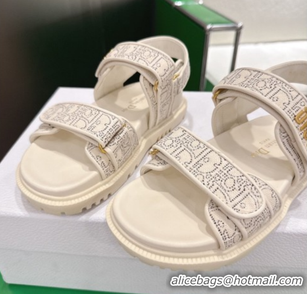 Low Cost Dior Dioract Flat Sandals in Oblique Embroidered Cotton White 2026 60302124