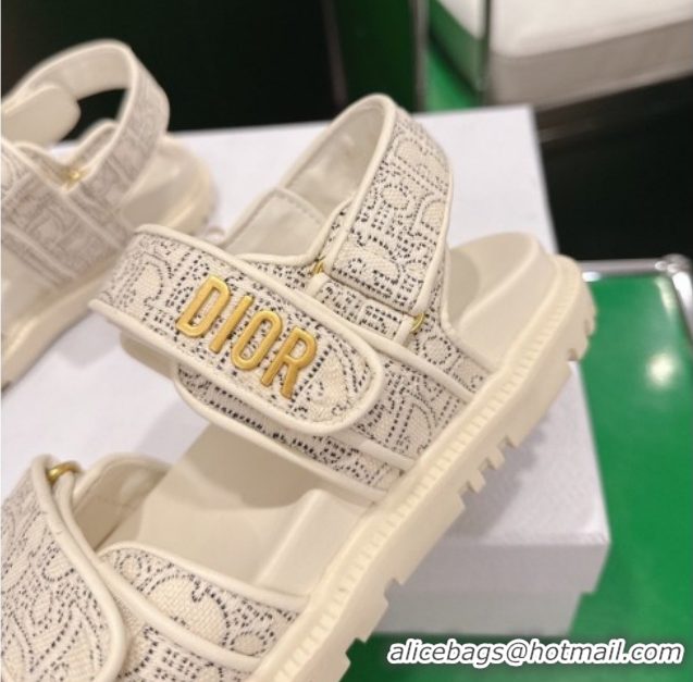 Low Cost Dior Dioract Flat Sandals in Oblique Embroidered Cotton White 2026 60302124