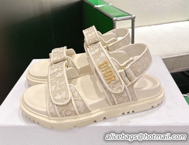 Shop Cheap Dior Dioract Flat Sandals in Oblique Embroidered Cotton Beige 0302126