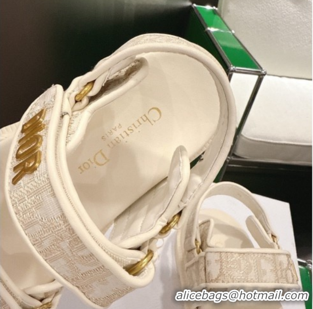 Shop Cheap Dior Dioract Flat Sandals in Oblique Embroidered Cotton Beige 0302126