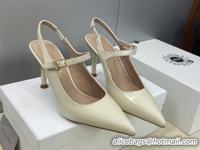 Good Quality Dior Icon Slingbacks Pump 8cm in Crinkled Patent Calfskin Leather White 2026 60302128