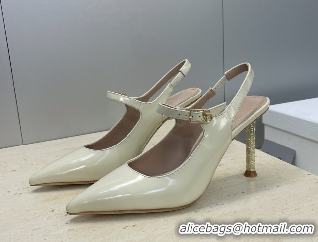 Good Quality Dior Icon Slingbacks Pump 8cm in Crinkled Patent Calfskin Leather White 2026 60302128