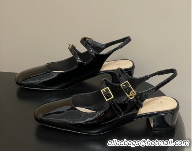 Most Popular Dior Chérie Slingbacks Pump 4cm in Patent Calfskin Leather Black 2026 0303003