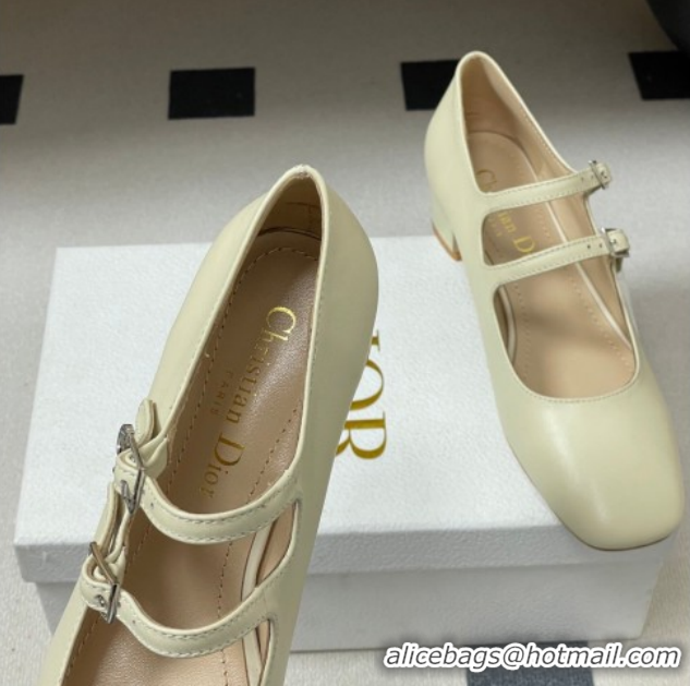 Classic Hot Dior Chérie Pumps 4cm in Supple Calfskin Leather White 2026 0303006