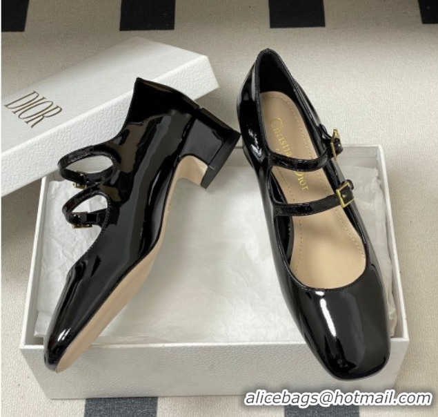 Best Grade Dior Chérie Pumps 4cm in Patent Calfskin Leather Black 0303007