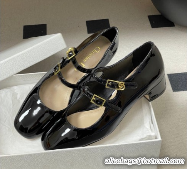 Best Grade Dior Chérie Pumps 4cm in Patent Calfskin Leather Black 0303007