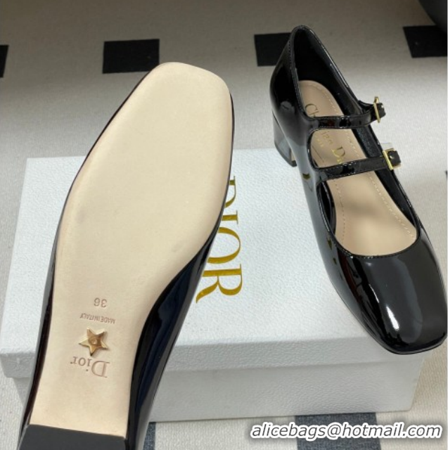 Best Grade Dior Chérie Pumps 4cm in Patent Calfskin Leather Black 0303007