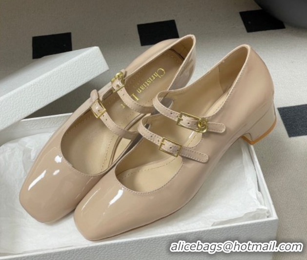 Fashion Dior Chérie Pumps 4cm in Patent Calfskin Leather Nude Pink 2026 0303008