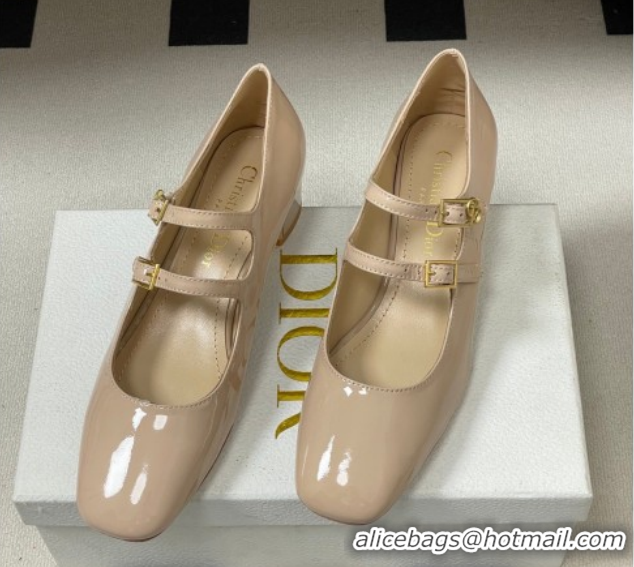 Fashion Dior Chérie Pumps 4cm in Patent Calfskin Leather Nude Pink 2026 0303008