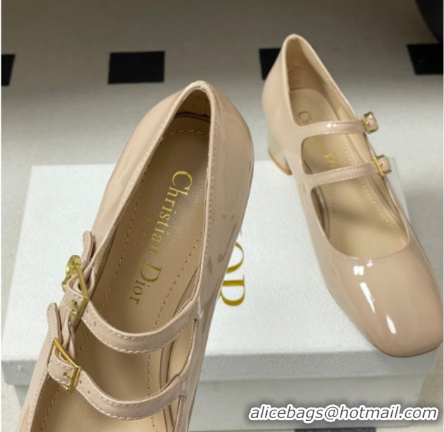 Fashion Dior Chérie Pumps 4cm in Patent Calfskin Leather Nude Pink 2026 0303008