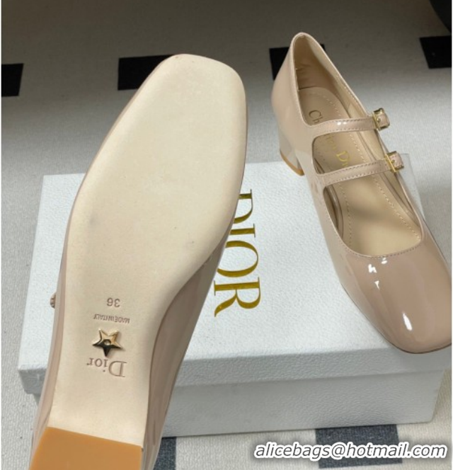 Fashion Dior Chérie Pumps 4cm in Patent Calfskin Leather Nude Pink 2026 0303008