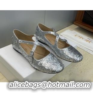 Pretty Style Dior Very Dior Ballet Flats in Glitter Silver 2026 0303009