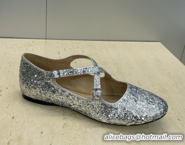 Pretty Style Dior Very Dior Ballet Flats in Glitter Silver 2026 0303009