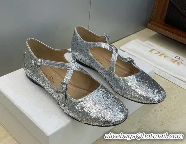 Pretty Style Dior Very Dior Ballet Flats in Glitter Silver 2026 0303009
