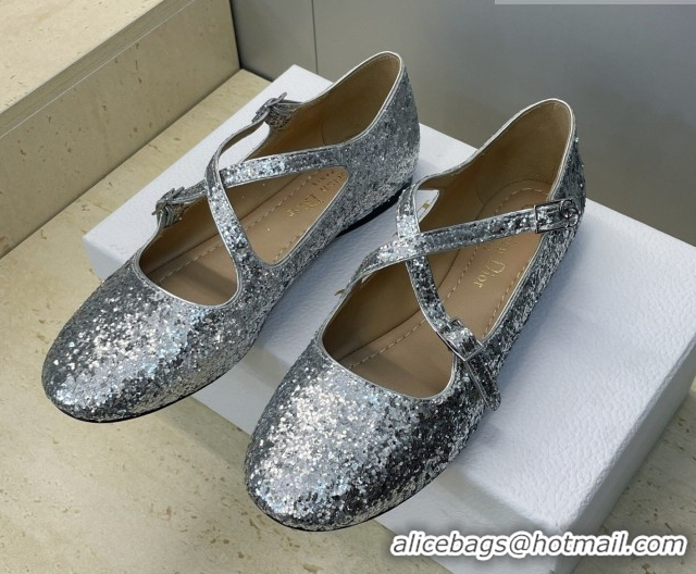 Pretty Style Dior Very Dior Ballet Flats in Glitter Silver 2026 0303009