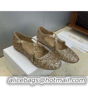 Duplicate Dior Very Dior Ballet Flats in Glitter Gold 2026 0303010