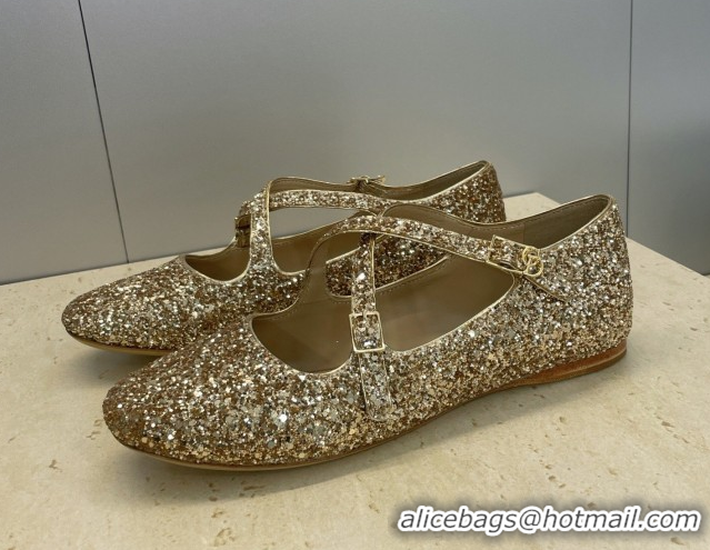 Duplicate Dior Very Dior Ballet Flats in Glitter Gold 2026 0303010