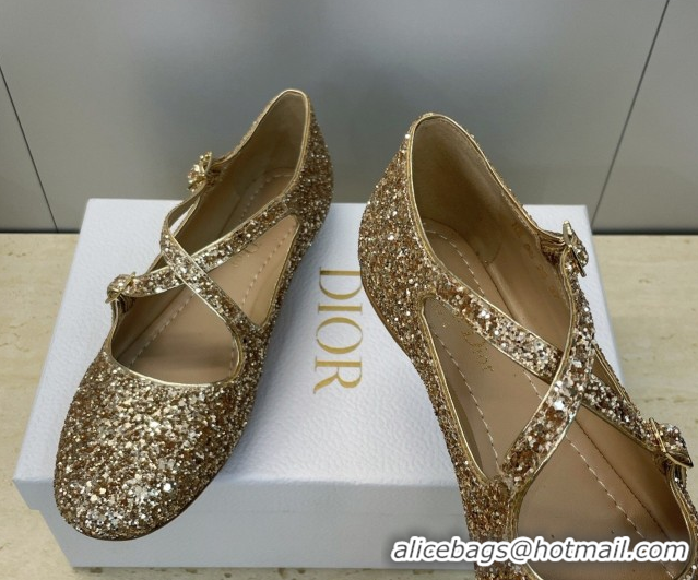 Duplicate Dior Very Dior Ballet Flats in Glitter Gold 2026 0303010