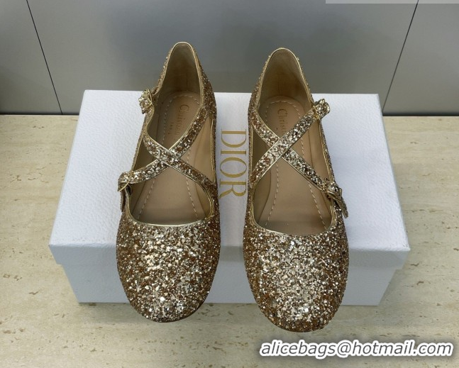 Duplicate Dior Very Dior Ballet Flats in Glitter Gold 2026 0303010