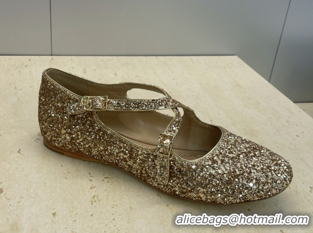 Duplicate Dior Very Dior Ballet Flats in Glitter Gold 2026 0303010