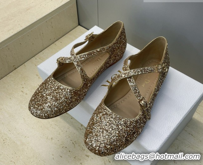 Duplicate Dior Very Dior Ballet Flats in Glitter Gold 2026 0303010