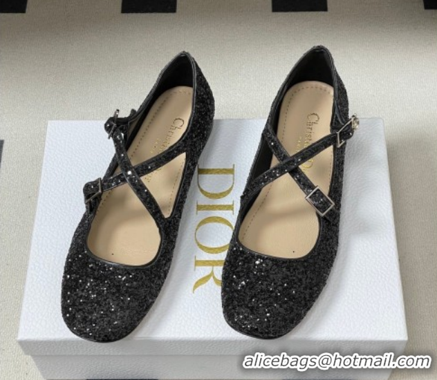 Buy Luxury Dior Very Dior Ballet Flats in Glitter Black 2026 0303015