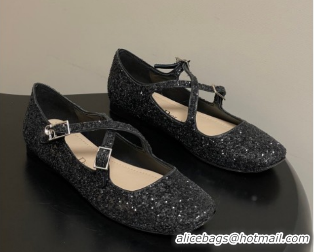 Buy Luxury Dior Very Dior Ballet Flats in Glitter Black 2026 0303015
