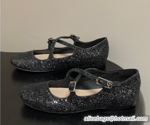 Buy Luxury Dior Very Dior Ballet Flats in Glitter Black 2026 0303015