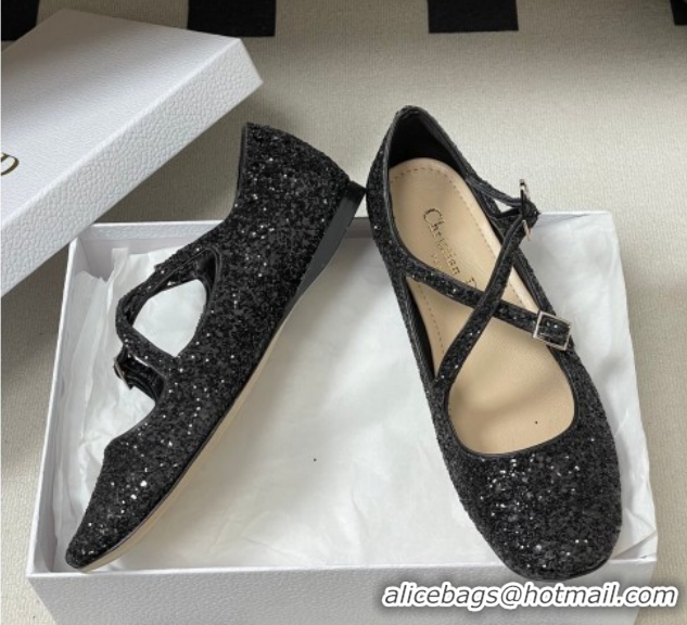 Buy Luxury Dior Very Dior Ballet Flats in Glitter Black 2026 0303015