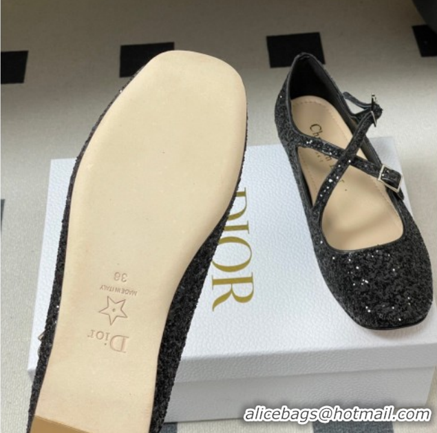Buy Luxury Dior Very Dior Ballet Flats in Glitter Black 2026 0303015