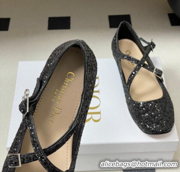 Buy Luxury Dior Very Dior Ballet Flats in Glitter Black 2026 0303015