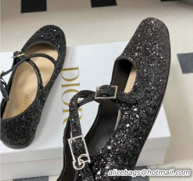 Buy Luxury Dior Very Dior Ballet Flats in Glitter Black 2026 0303015