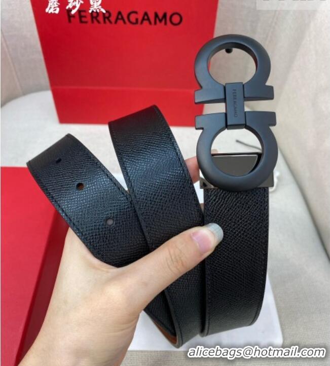 Traditional Specials Ferragamo Belt 3.5cm in Reversible Palm-Grained Leather 0615 Clay Brown/Black/Matte Black