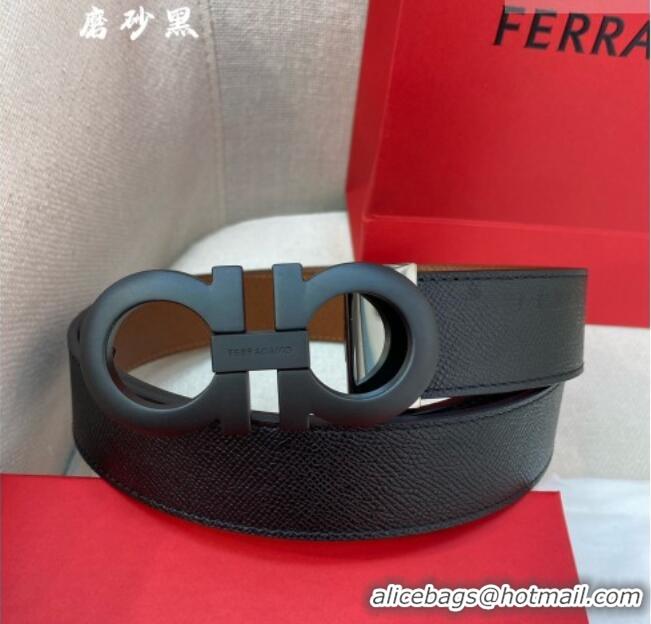 Traditional Specials Ferragamo Belt 3.5cm in Reversible Palm-Grained Leather 0615 Clay Brown/Black/Matte Black