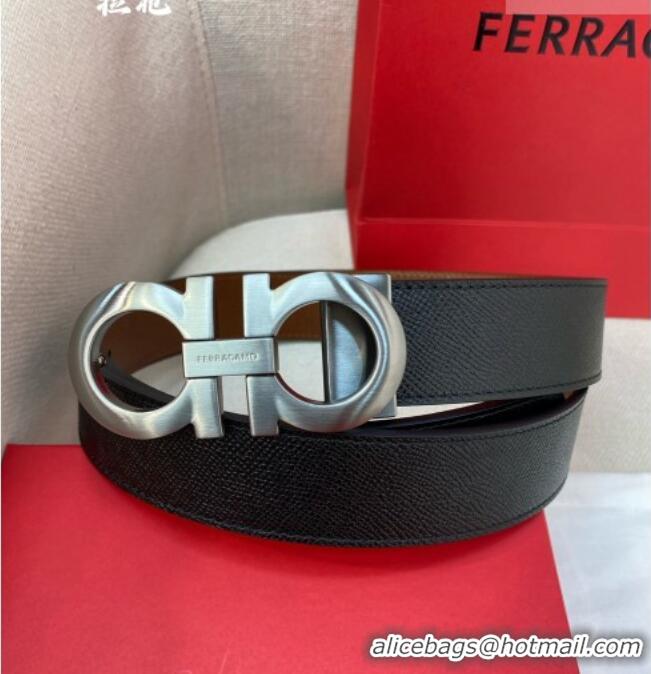 Well Crafted Ferragamo Belt 3.5cm in Reversible Palm-Grained Leather 0615 Clay Brown/Black/Brushed Gunmetal