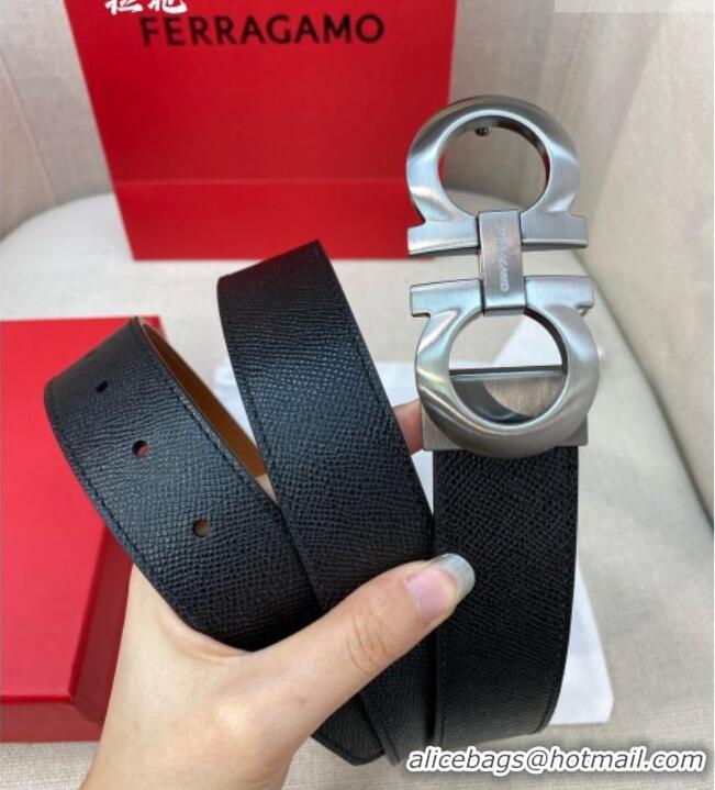 Well Crafted Ferragamo Belt 3.5cm in Reversible Palm-Grained Leather 0615 Clay Brown/Black/Brushed Gunmetal