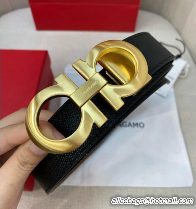 New Cheap Ferragamo Belt 3.5cm in Reversible Palm-Grained Leather 0615 Clay Brown/Black/Brushed Gold