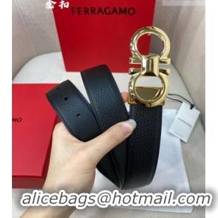 Well Crafted Ferragamo Belt 3.5cm in Reversible Litchi-Grained Leather 0615 Black/Coffee Brown/Shiny Gold