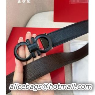 Market Sells Ferragamo Belt 3.5cm in Reversible Litchi-Grained Leather 0615 Black/Coffee Brown/Matte Black