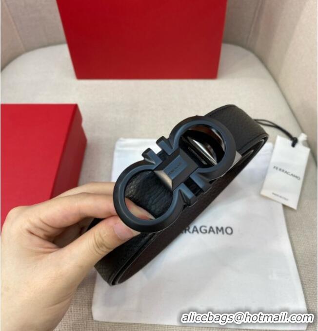 Market Sells Ferragamo Belt 3.5cm in Reversible Litchi-Grained Leather 0615 Black/Coffee Brown/Matte Black