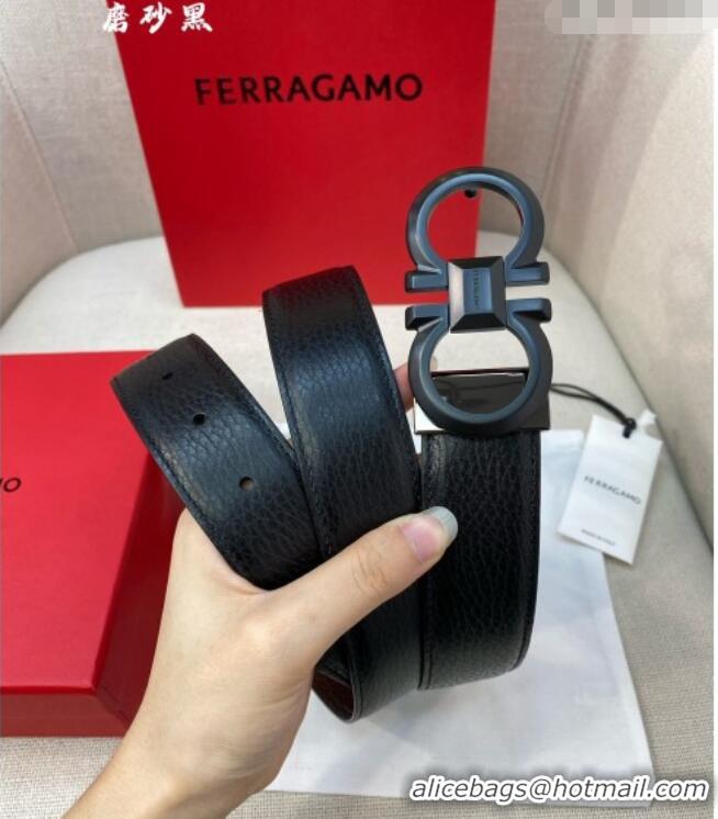 Market Sells Ferragamo Belt 3.5cm in Reversible Litchi-Grained Leather 0615 Black/Coffee Brown/Matte Black