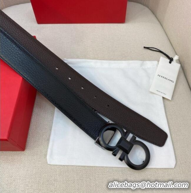 Market Sells Ferragamo Belt 3.5cm in Reversible Litchi-Grained Leather 0615 Black/Coffee Brown/Matte Black