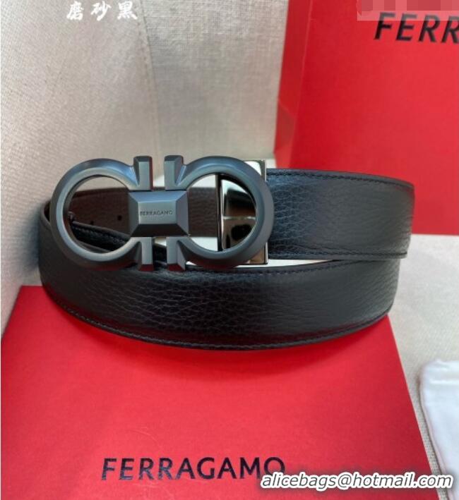 Market Sells Ferragamo Belt 3.5cm in Reversible Litchi-Grained Leather 0615 Black/Coffee Brown/Matte Black