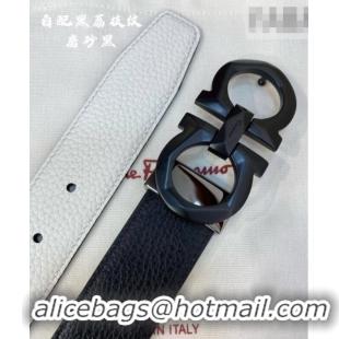 Market Sells Ferragamo Belt 3.5cm in Reversible Litchi-Grained Leather 0615 Black/White/Matte Black