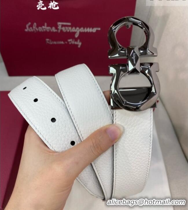 Market Sells Ferragamo Belt 3.5cm in Reversible Litchi-Grained Leather 0615 Black/White/Matte Black