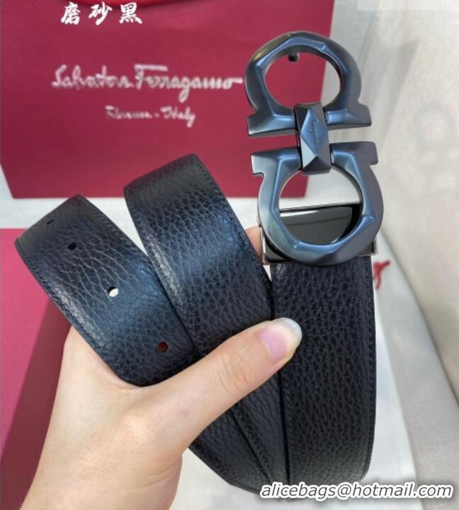 Market Sells Ferragamo Belt 3.5cm in Reversible Litchi-Grained Leather 0615 Black/White/Matte Black