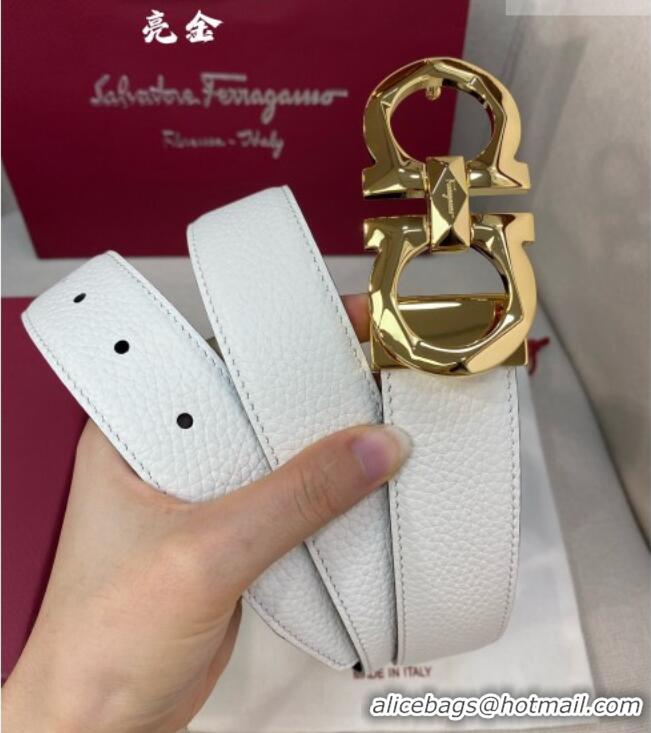 New Fashion Ferragamo Belt 3.5cm in Reversible Litchi-Grained Leather 0615 Black/White/Shiny Gold