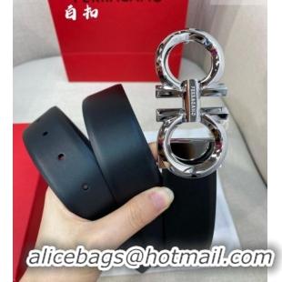 New Fashion Ferragamo Belt 3.5cm in Reversible Soft Smooth Leather 0615 Black/Shiny Silver