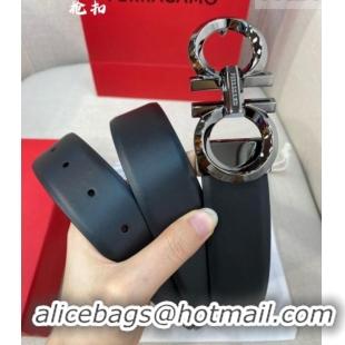 Promotional Ferragamo Belt 3.5cm in Reversible Soft Smooth Leather 0615 Black/Shiny Gunmetal