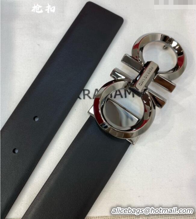 Promotional Ferragamo Belt 3.5cm in Reversible Soft Smooth Leather 0615 Black/Shiny Gunmetal